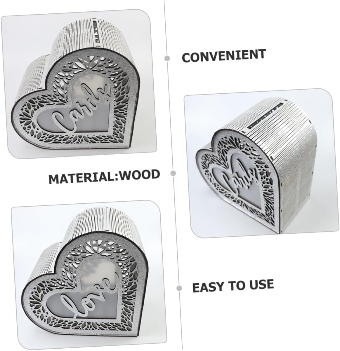 Wooden Heart-shaped Hollow Card Box Glitter Anniversary Cards Container Wedding Greeting Envelopes Holder for Party and Celebration