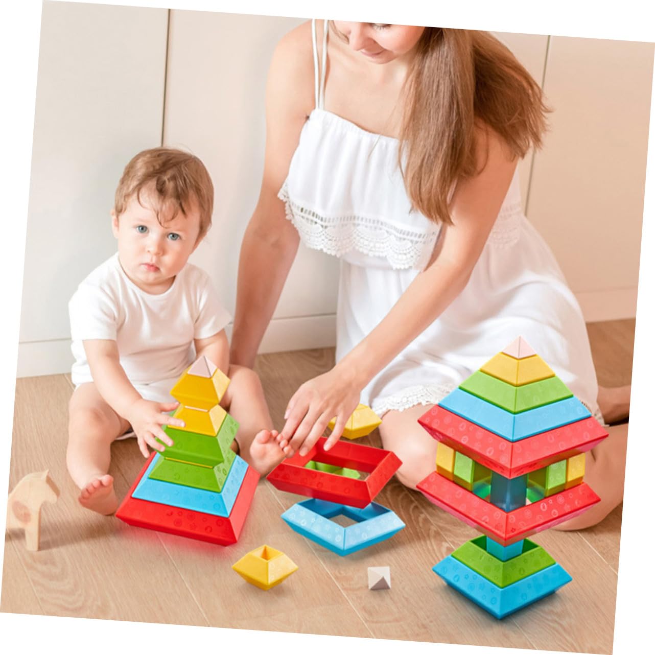 BESTonZON 30 Piezas Bloques Apilables para Años Juguetes Educativos de Construcción Coloridos y Seguros para Desarrollo Infantil