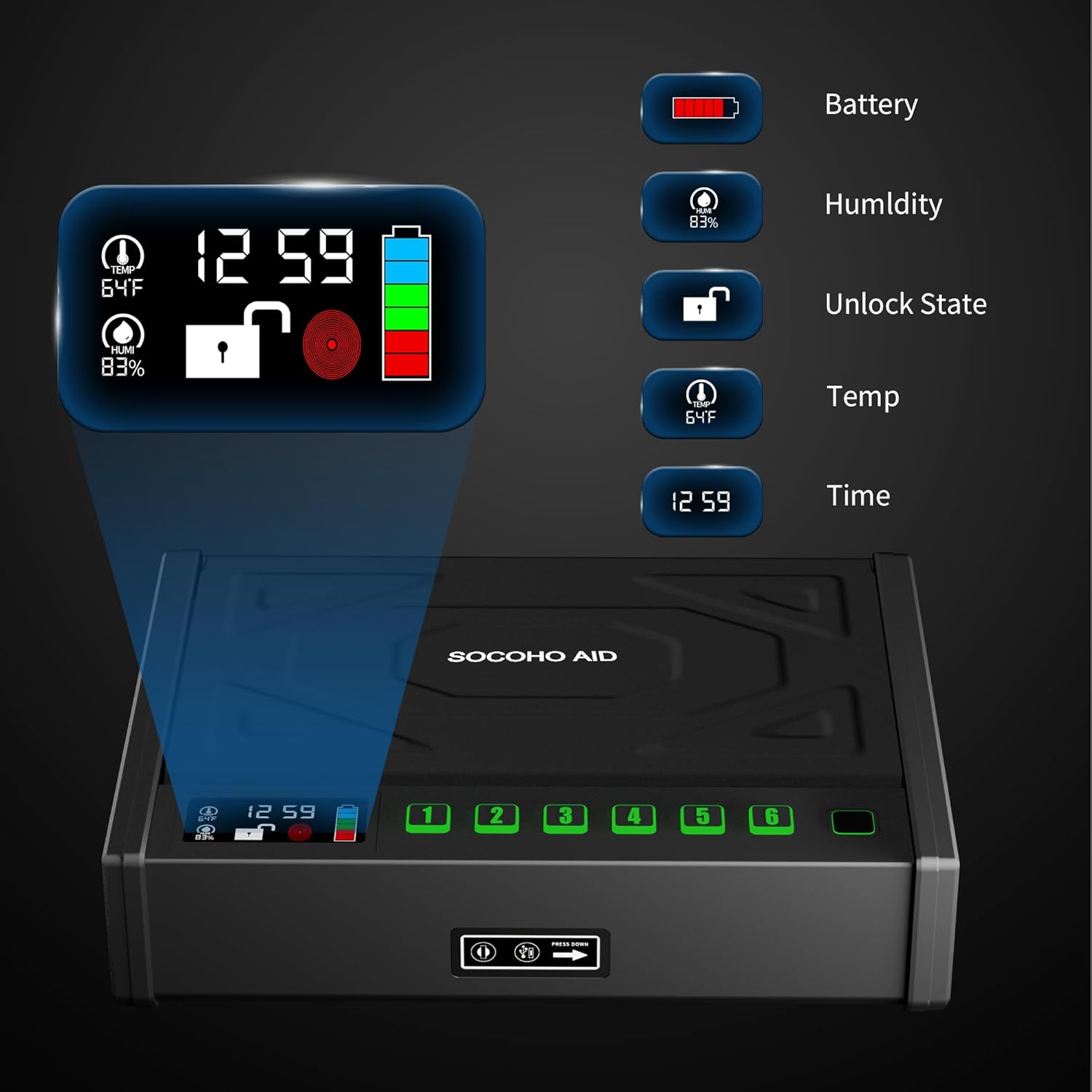Gun Safe, Biometric Gun Safe For Pistols, Fingerprint Handgun Safe Quick Access Pistols Safe with LCD of Battery, Temp, Humidity and Time, 3-Ways Unlock Gun Lock Box for Two Handguns, Nightstand, Car