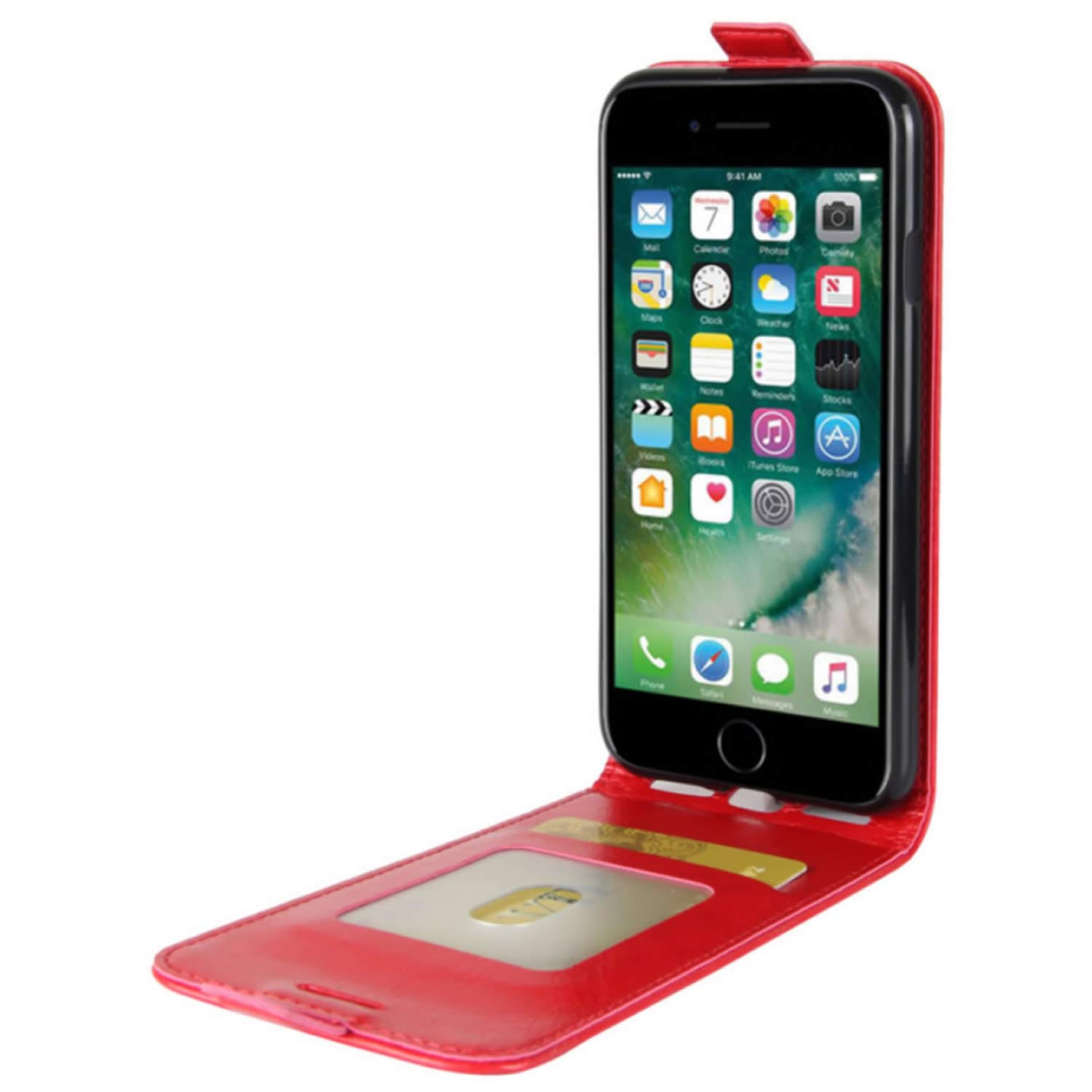 Leder-Brieftaschenhülle Für IPhone SE 2020/8/7 | Mit Magnetverschluss & Kartenfach | Rot