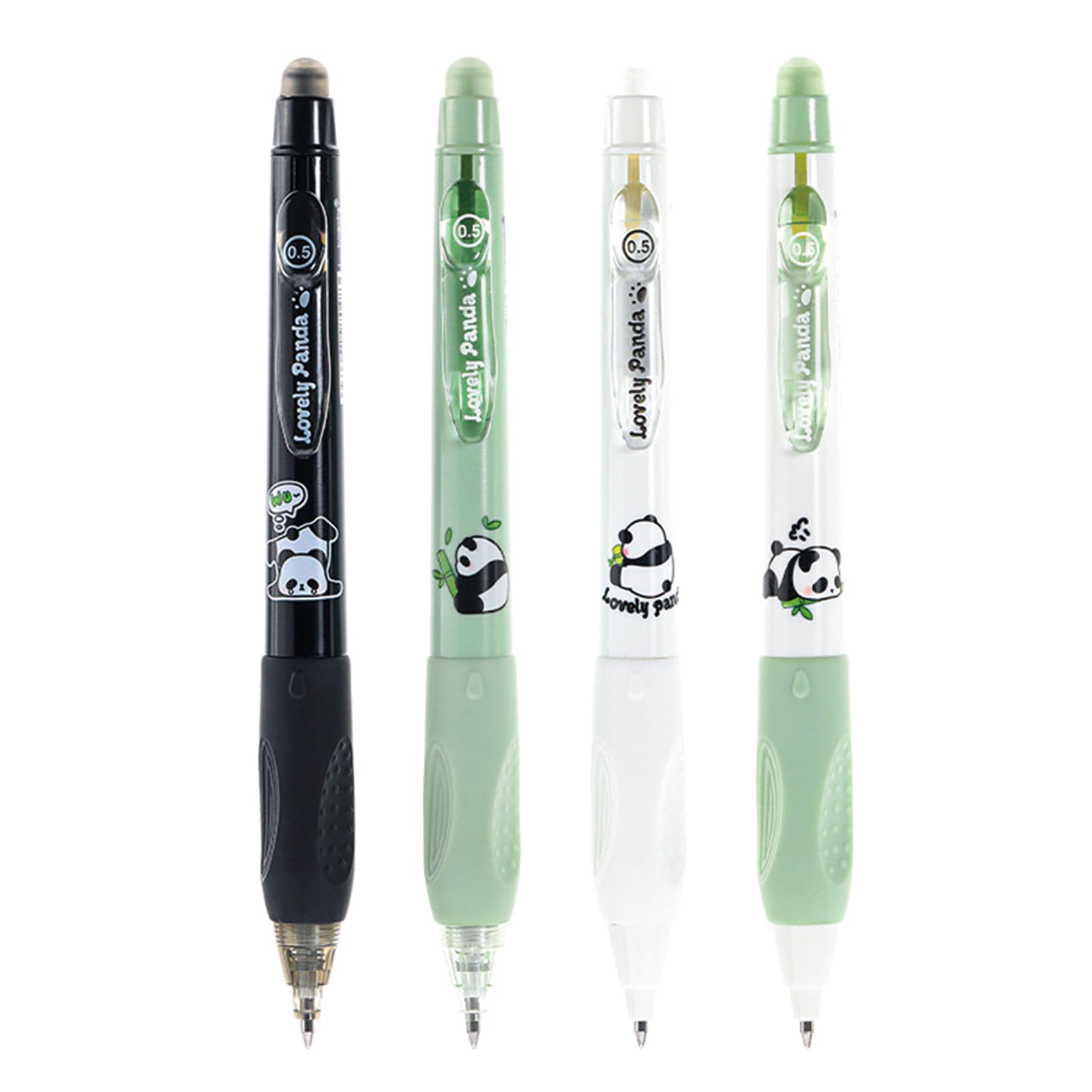 4 Pcs Erasable Gel Ink Pens Cute Retractable Pens Panda Soft Grip Pens 0.5mm Fine Point Pen Writing Pens Office School Pens Women Girls Boys Pens (Black Ink-Panda)