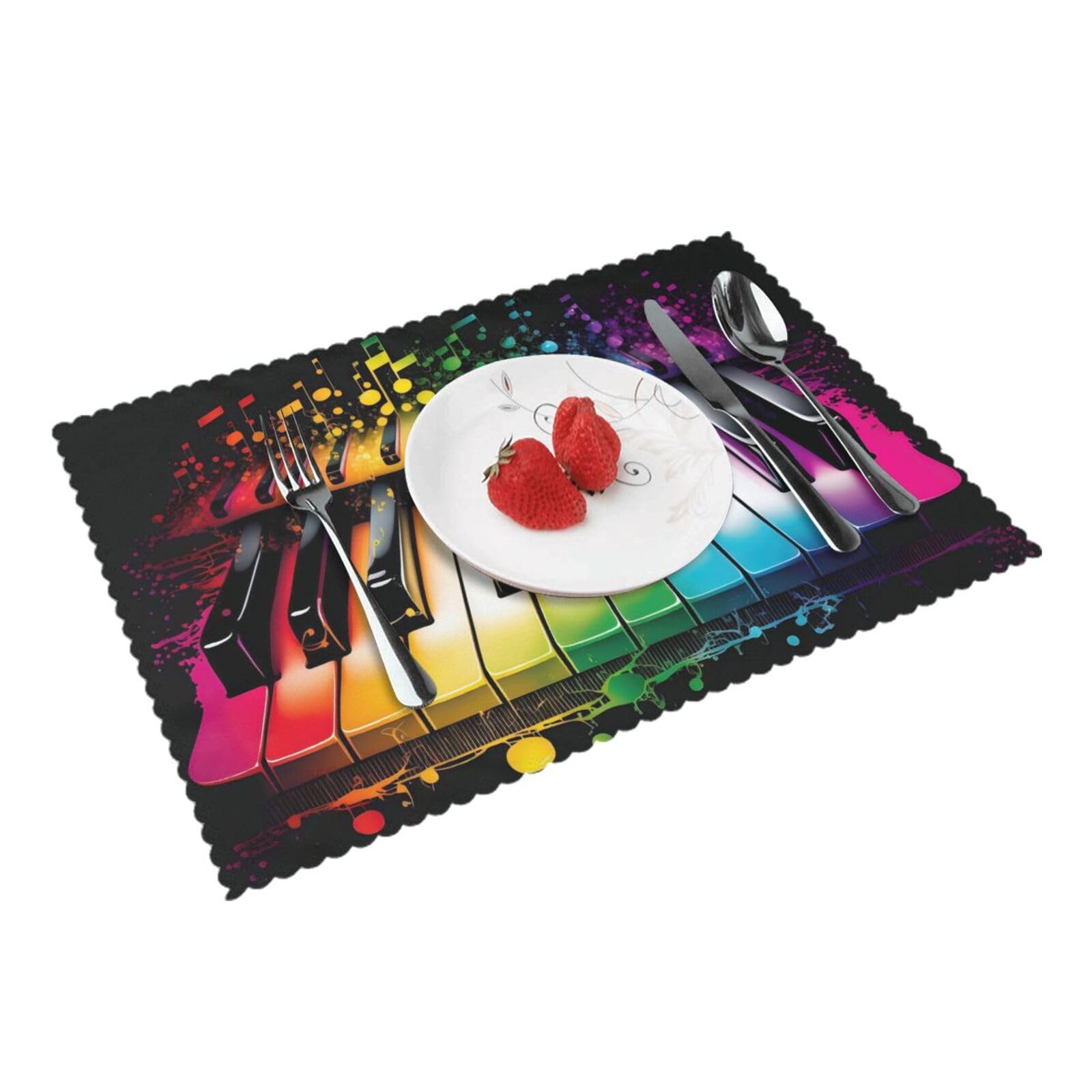 Colorful Music Notes Piano Placemats Set of 4 Print Table Mats Place Mats Table Decor for Kitchen Dining 12X18 in