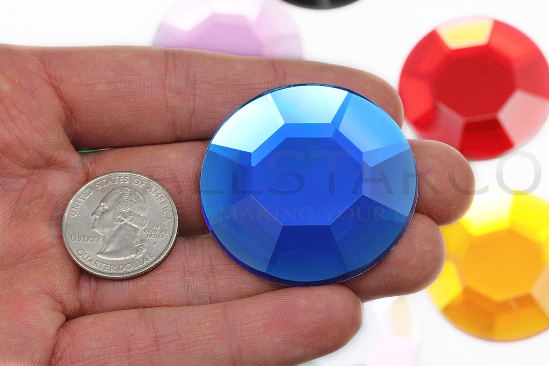 Allstarco Blue Sapphire H104 Large Self Adhesive Acrylic Cosplay Gem Flat Back Plastic Stick On Rhinestone For Cosplay Costumes, Scrapbooking, Props, Crafts Embelishments Sticker 1Pc (45Mm )