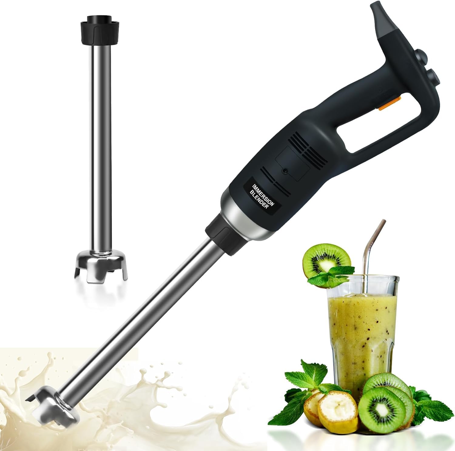 Licuadora de inmersión eléctrica de mano de 16 pulgadas 500 W con velocidad ajustable acero inoxidable grado alimenticio eje para cocina doméstica comercial 3