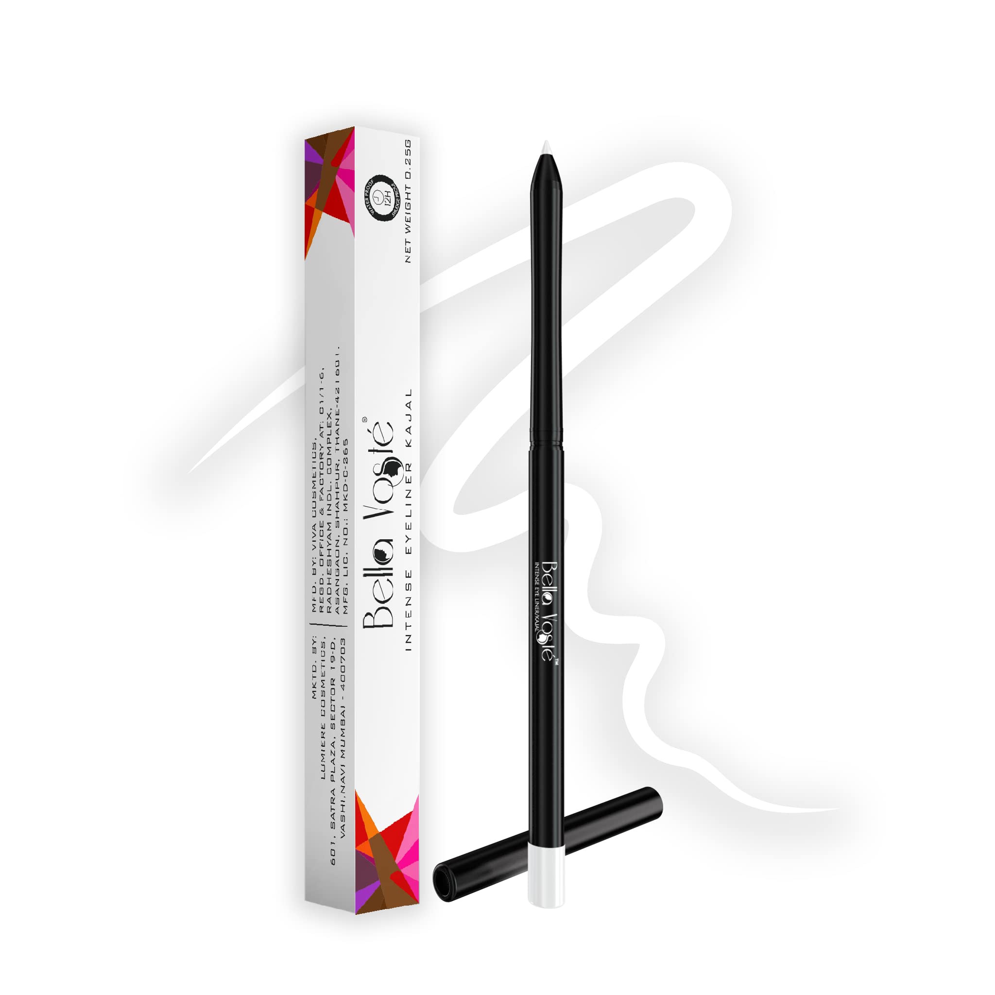 Bella Voste Intense Eyeliner Kajal I Retractable 3-in-1 Eyeliner,Kajal & Eyeshadow I NO TRANSFER I Intense Color Pay-Off I 100% VEGAN I Cruelty Free I Lasts Up to 12 hours, SNOWBELL (WHITE)