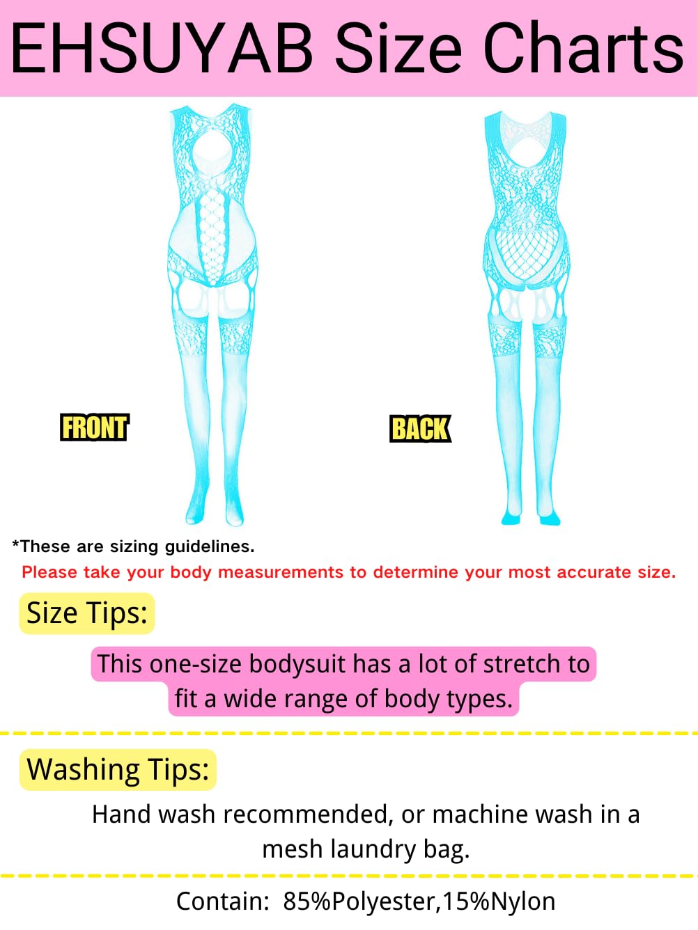 EHSUYAB Women Body Stockings Sexy, Exotic Dancer Fishnets Lingerie Glow Party, Fishnet Bodysuit Rave Outfits Club Plus Size: Light Blue