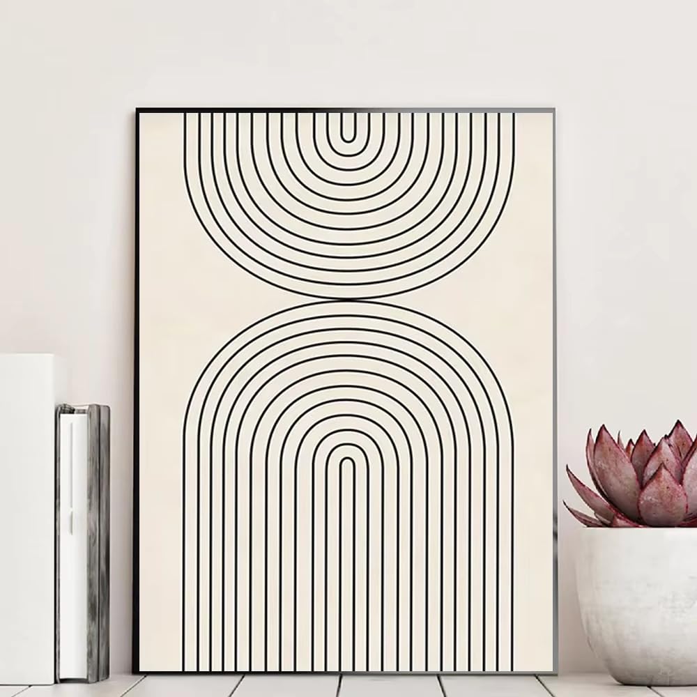 DFZEWKI Scandinavian Abstract Wall Art Geometric Beige and Black Arches Geometric Lines Poster Print for Living Room Decor(40x60cm(16x24in)/No frame)