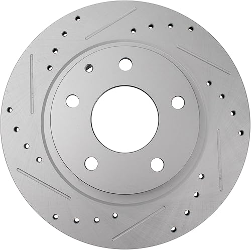 Miniatura 3 de TRQ Juego de 2 rotores de freno trasero ranurados perforados con revestimiento en G para Mazda 6