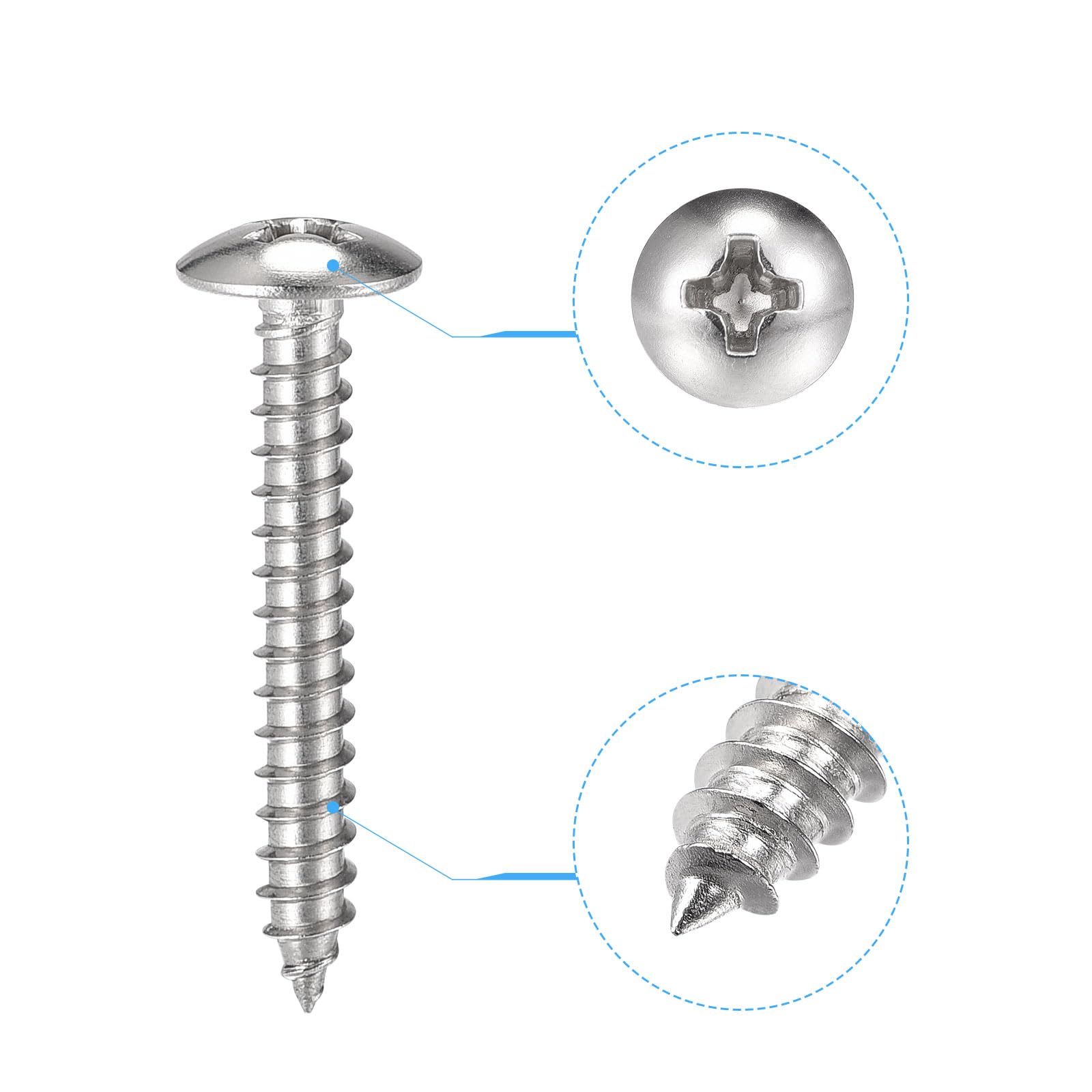 Viti Per Lavori Fai Da Te 50 Viti Per Lamiera Testa Ovale In Acciaio Inox #8 X 1-1/2" - Phillips, Per Progetti Di Falegnameria E Metallo Set Viti Star 50 Pezzi - Foto 4