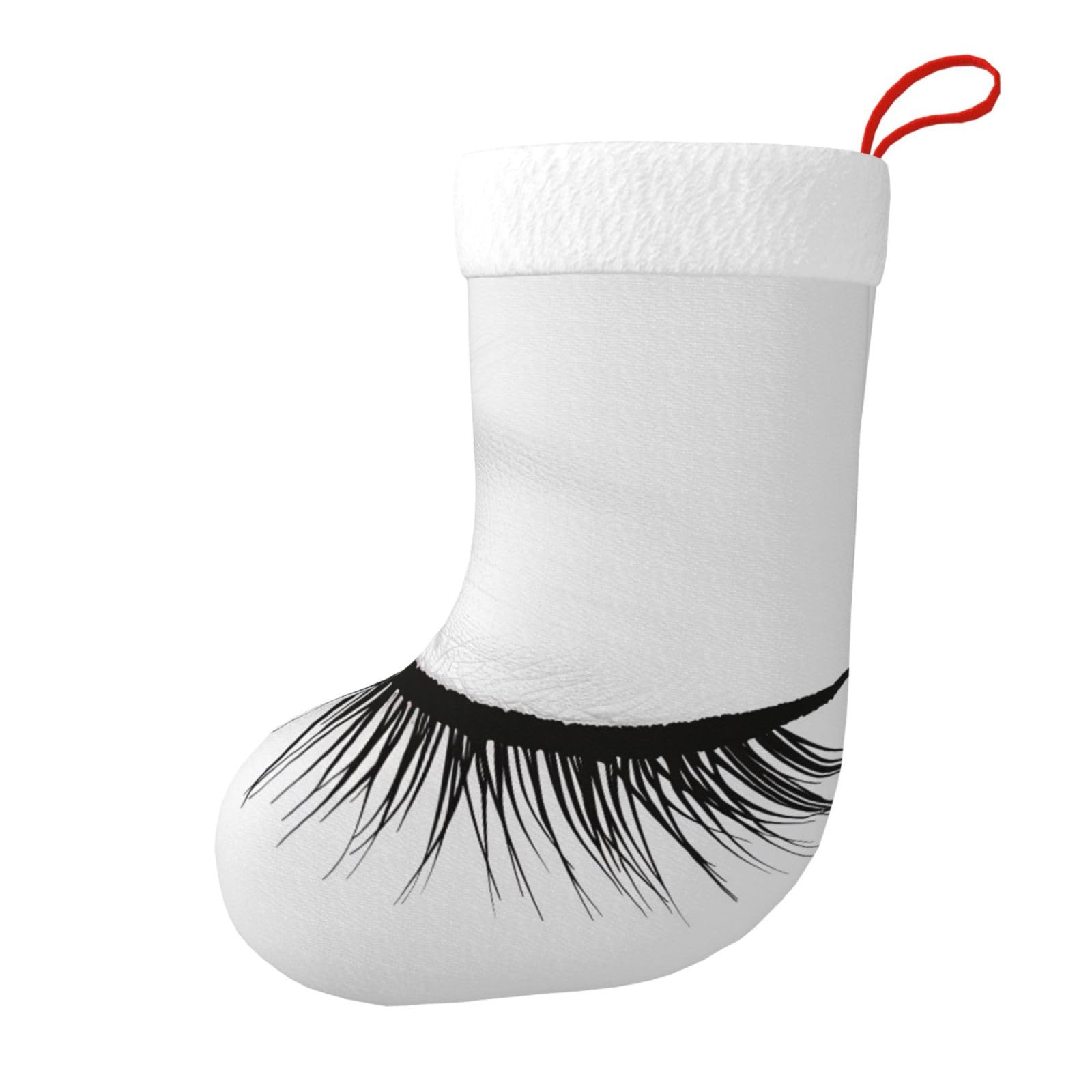 Eyelash Lip White Print Christmas Stocking, 28x45cm Holiday Hanging Stockings for Fireplace, Tree Decorations, Gift Giving, and Party Festive Decor