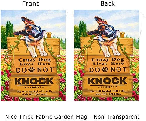 Crazy Dogs Live Here Flag Do Not Knock Sign Flag German Shepherd Garden Flag Dog Yard Flags for Outside Lawn Decor 12 x 18