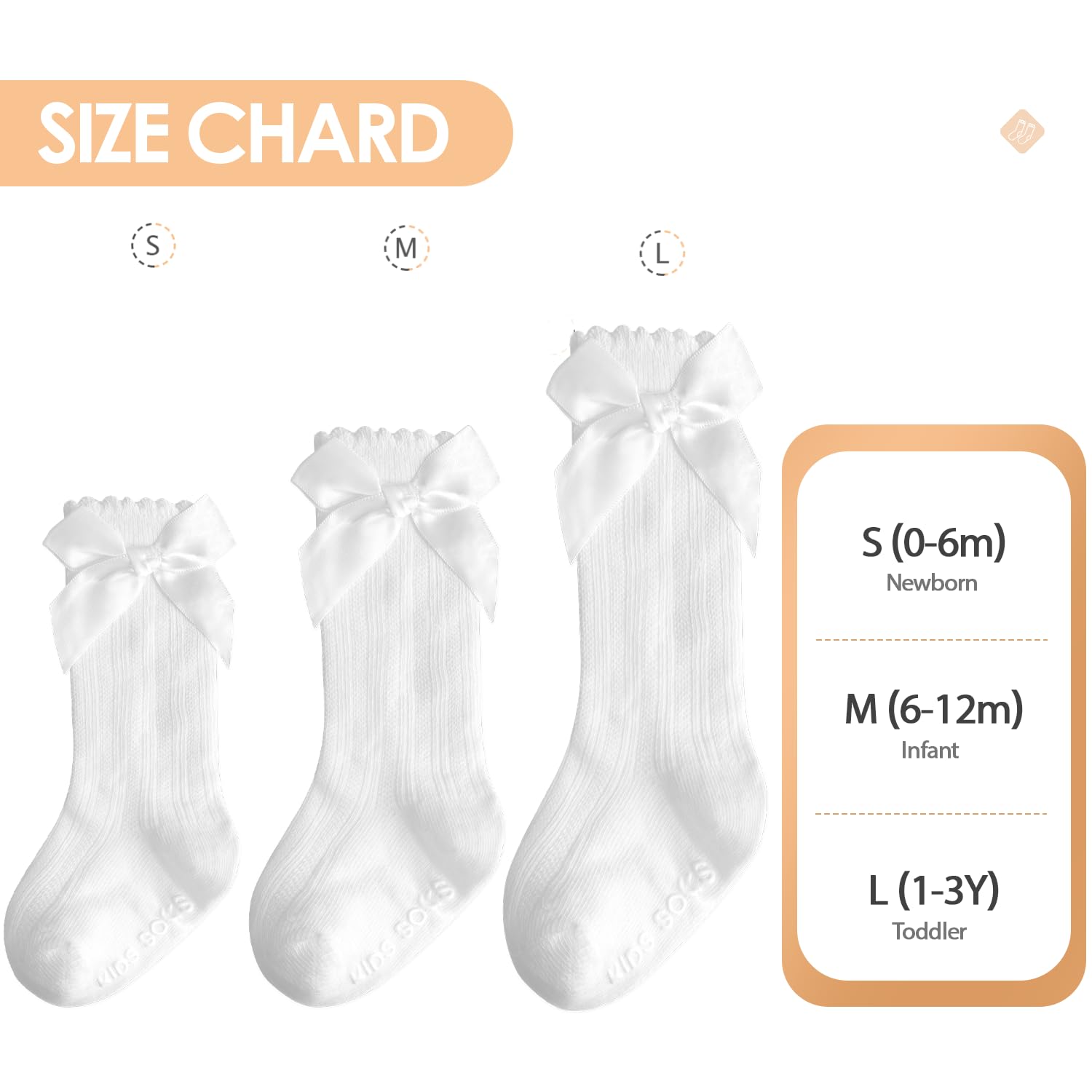 Baby Knee High Socks Girl Non Slip Toddler Stockings Cotton Bow Ruffle Newborn Long Socks Infant Dress Sock 0-6M/6-12M/1-3Y, White, 0-6 Months 4