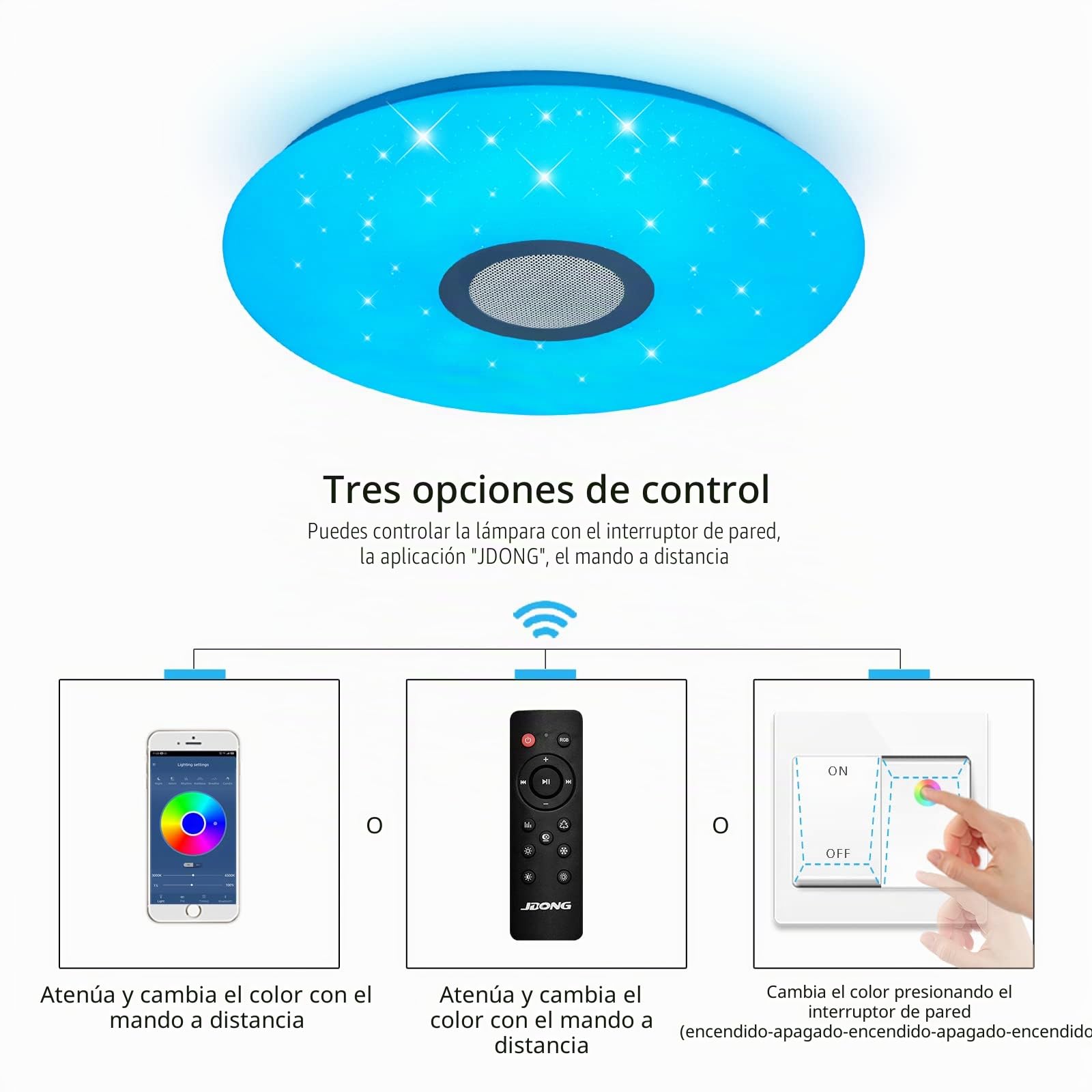 Lámpara LED de Techo Regulable con Altavoz Bluetooth, Mando a Distancia, 36W RGB Cambio de Color para Baño, Domitorios Juveniles, Salón, Lámpara de Techo Impermeable IP44