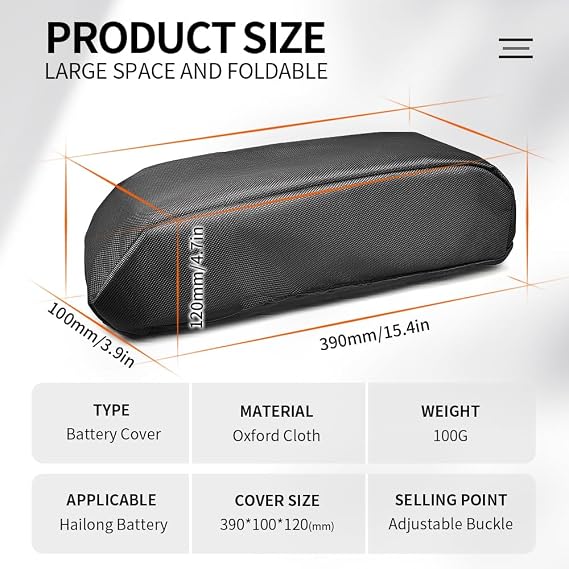 Ebike Battery Protective Bag Cover, Electric Bicycle 36V 48V 52V 60V Li-ion Battery Waterproof Dustproof Anti Mud Cover