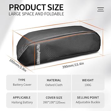 Ebike Battery Protective Bag Cover, Electric Bicycle 36V 48V 52V 60V Li-ion Battery Waterproof Dustproof Anti Mud Cover