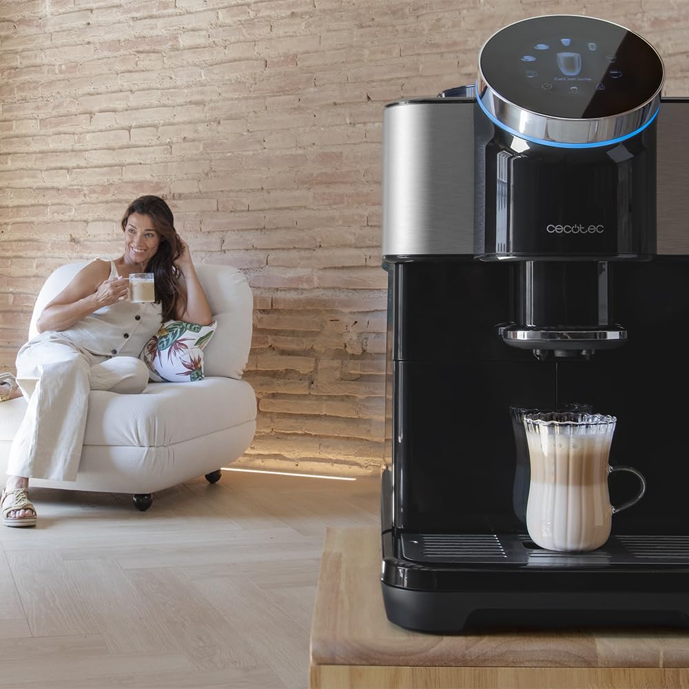 Cecotec Cafetière tactile super-automatique Cremmaet Spin. Expresso, 1450W, 15 bars, écran TFT, Thermoblock, nettoyage auto, réservoir 290g café, 1,5L d'eau, 600ml lait.