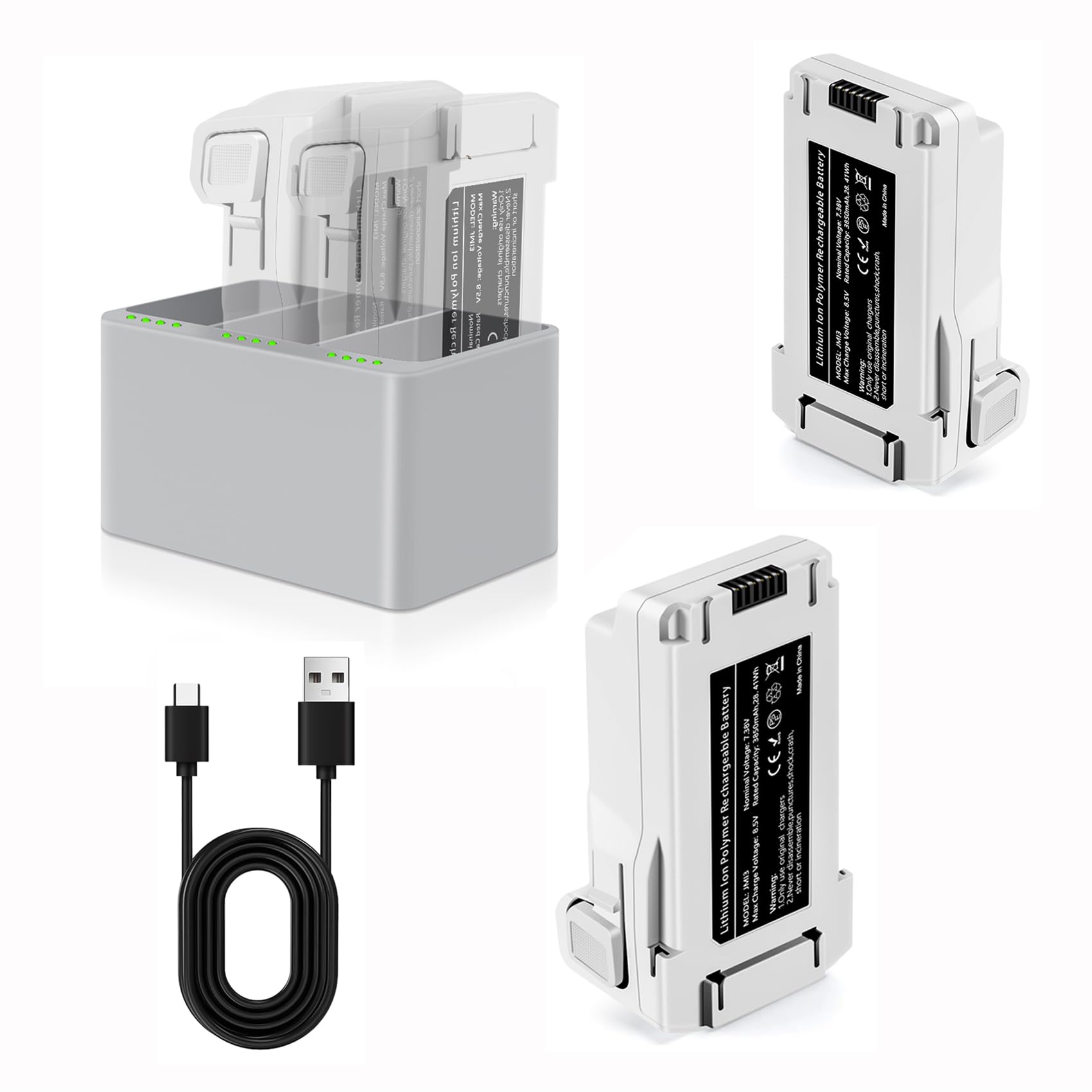 Mini 3 Series Batterie Chargeur Kit 2 pièces 7.38V 3850mAh Batterie de vol Intelligente et Station de Recharge bidirectionnelle à 3 emplacements Compatible avec DJI Mini 4 Pro/3 Pro/3 Drone