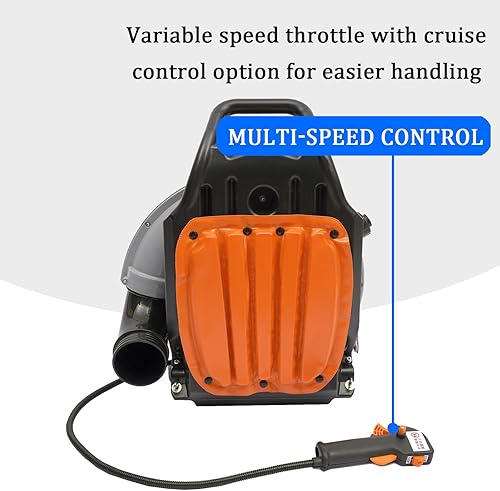 Miniatura 5 de Soplador de hojas de mochila, soplador de mochila de 2 ciclos de 65 CC 3.6 HP, alimentado a gas, 635 CFM, potente rendimiento de limpieza y sistema