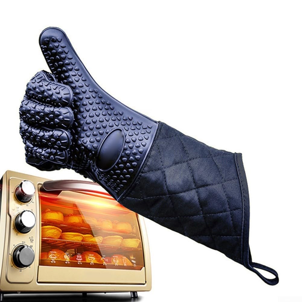 Guantes de barbacoa resistentes al calor con protección de brazo largo, antideslizantes e impermeables (rojo)
