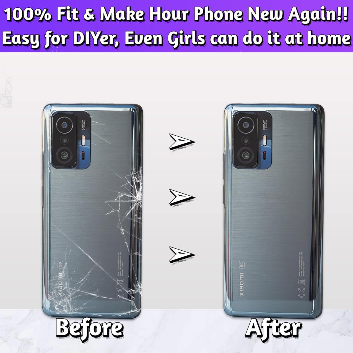 LUVSS Back Glass Cover Replacement Compitable for Xiaomi Mi 11T / 11T Pro Rear Cover + Repair Manual DIY Tools Kit (Blue) - Image 3