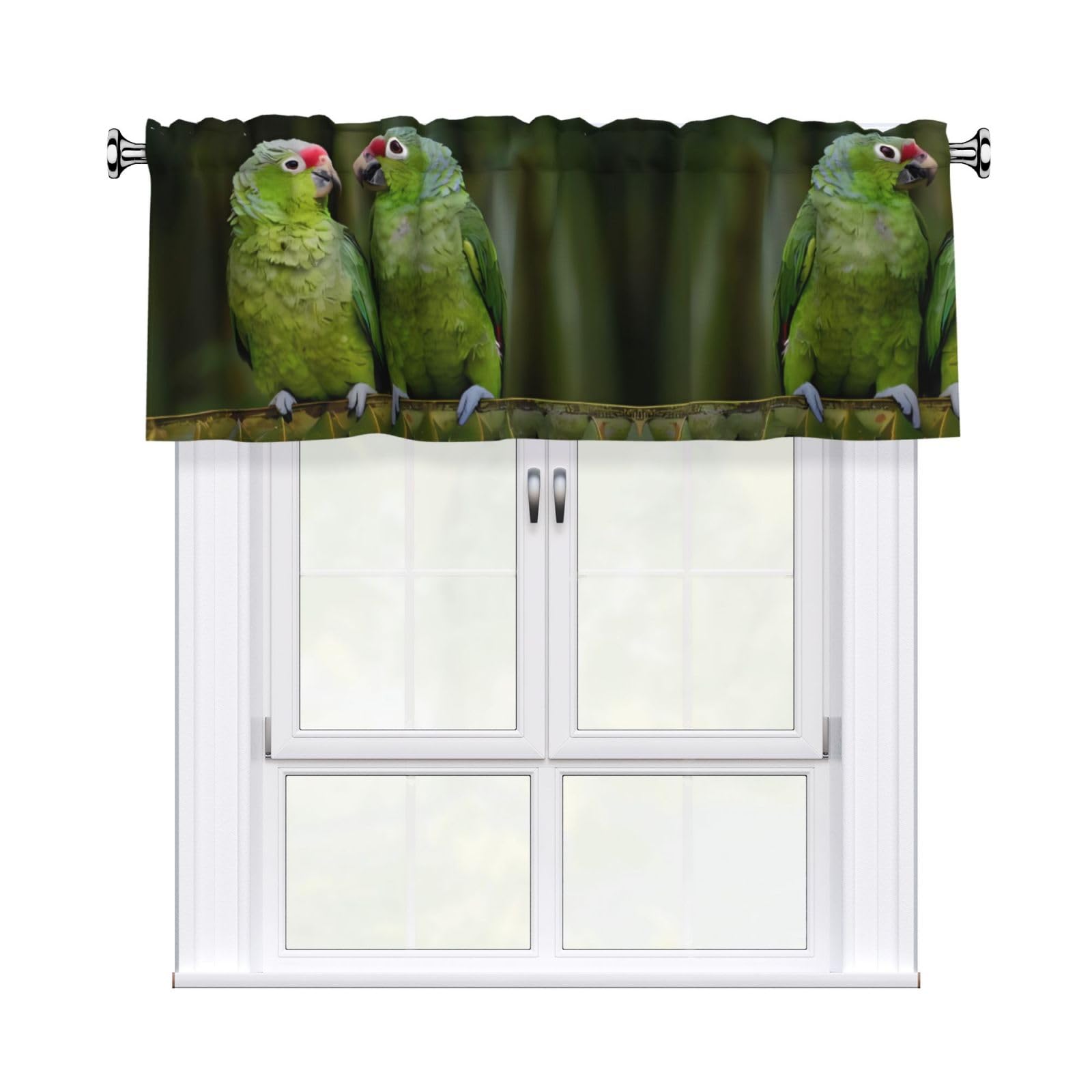 HJFCZH Two Parrots on Green Palm Tree Prints Curtain Valance 54x18in - Peach Skin Kitchen Window Layer, Filtered Light & Quick-Install Rod Pocket Cover
