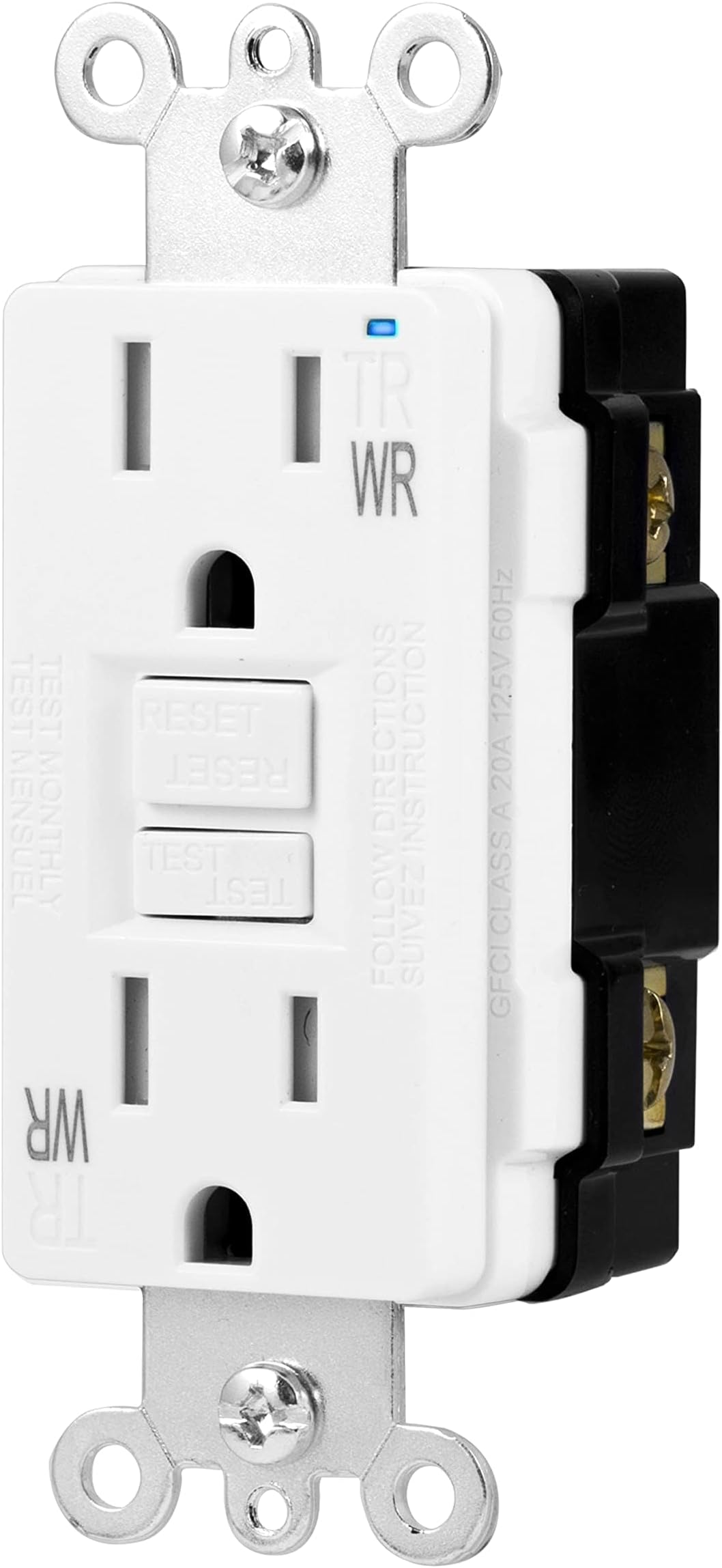 Amazon Basics Weather-Resistant Tamper-Resistant GFCI Receptacle with LED Indicator, Self-Test, Ground Fault Circuit Interrupter for Indoor or Outdoor Use, 15 Amp, White