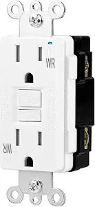 Amazon Basics Weather-Resistant GFCI Receptacle with LED Indicator, Tamper Resistant, Ground Fault Protection, 15 Amp, White