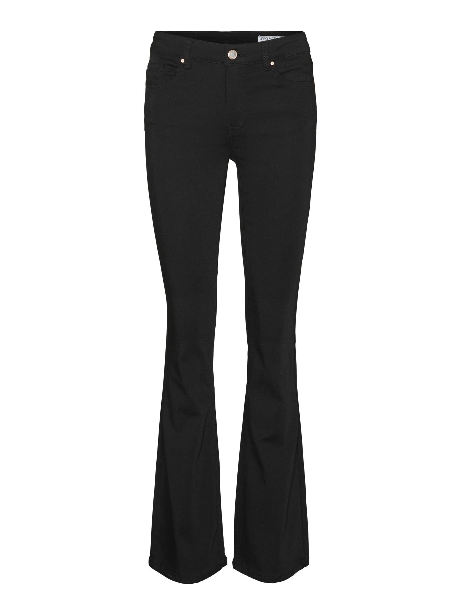 VERO MODA Women's Vmflash Mr Flared Jeans Li140 Ga Noos Trouser, Black, S / 32L