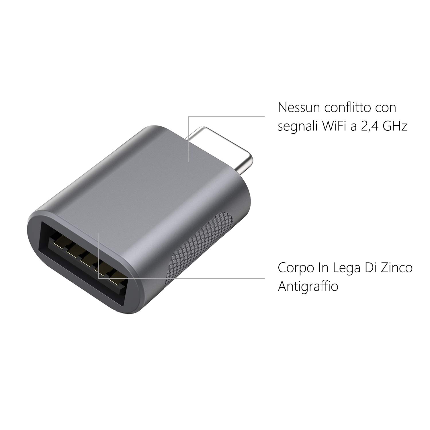 nonda Adattatore da USB C a USB 3.0 (2 Pezzi),Adattatore OTG da Thunderbolt 4/3 a USB Femmina per MacBook Pro 2021, MacBook Air 2022, iPad Pro 2021, Altri dispositivi con USB Tipo C (Spazio Grigio)