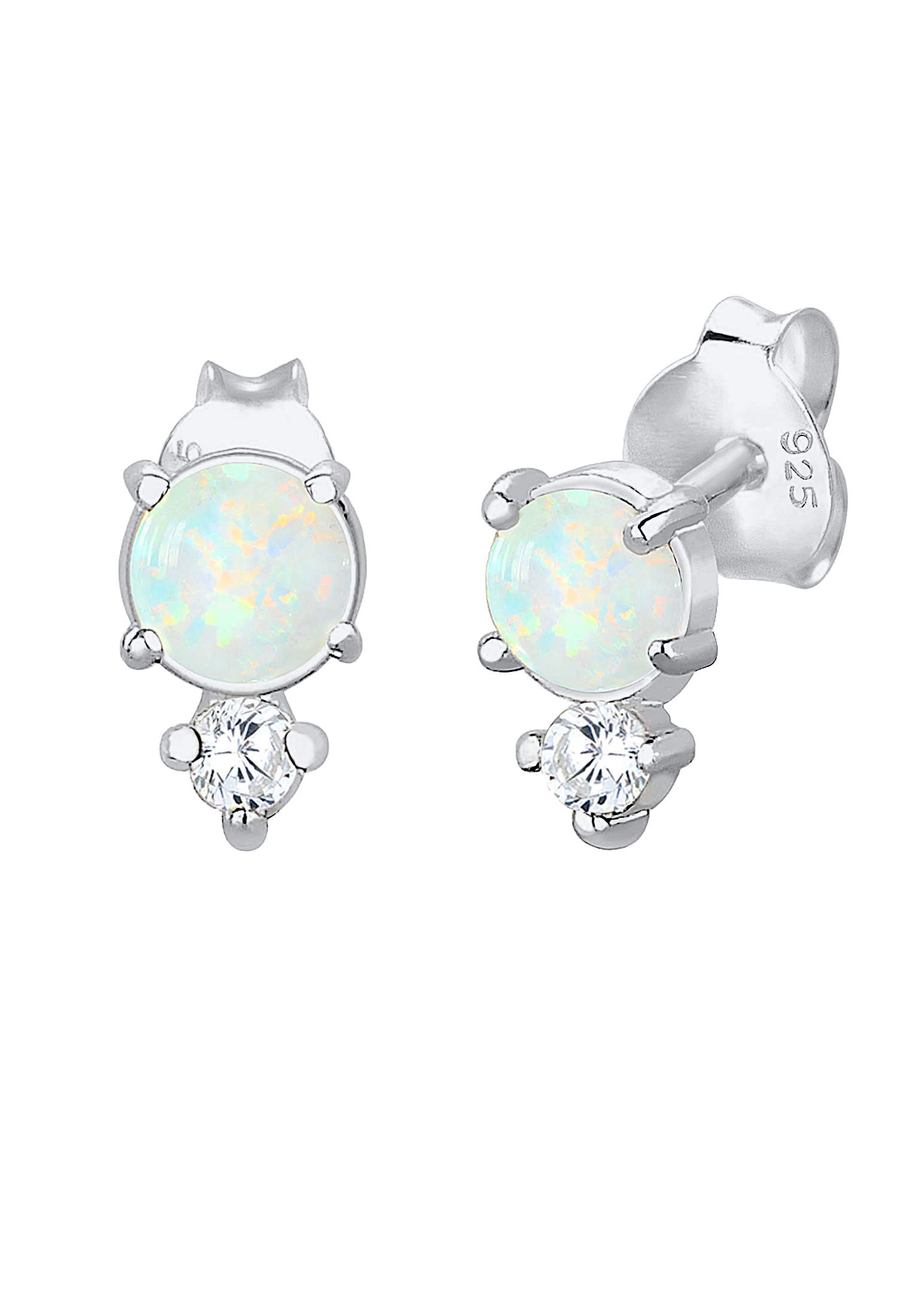 Elli Vintage Damen Ohrstecker Zirkonia Opal 925 Sterling Silber vergoldet