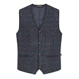 Men's Harris Tweed Dalson Waistcoat - Tweed Vest Made from Virgin Wool with Cinch Adjuster, Regular Fit