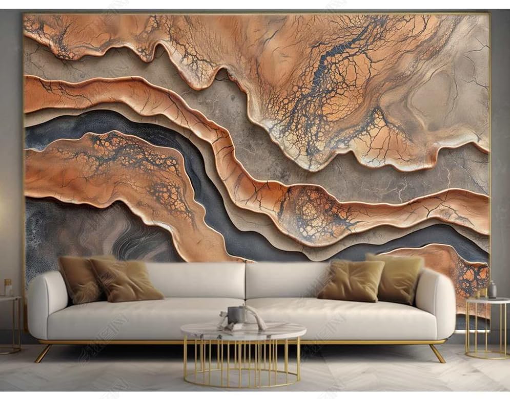 Papier peint panoramique art moderne 150x105 cm à motif vague en bronze pour salon