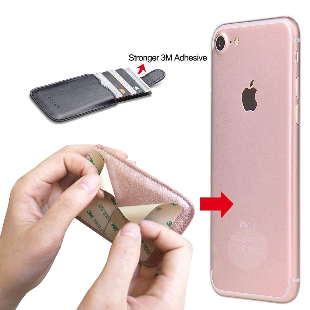 Amazon.com: Phone Card Holder RFID Blocking Sleeve, Pu Leather Back Phone  Wallet Stick-On Pull up 5 Card Holder Universally Pocket Covers Credit Cards  Cash for iPhone/Android/Samsung/ Smartphones.Black (Black) : Cell Phones &