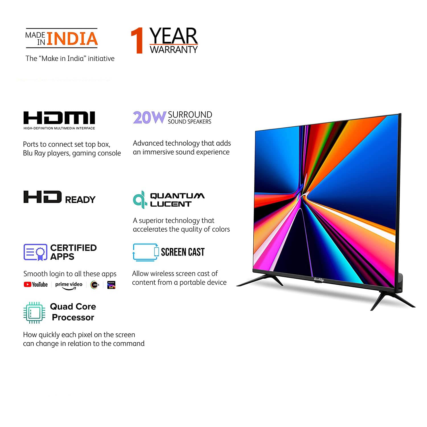 LedLy 32-Inch 2K Compatible with Google TV – HDR10, Dolby Audio