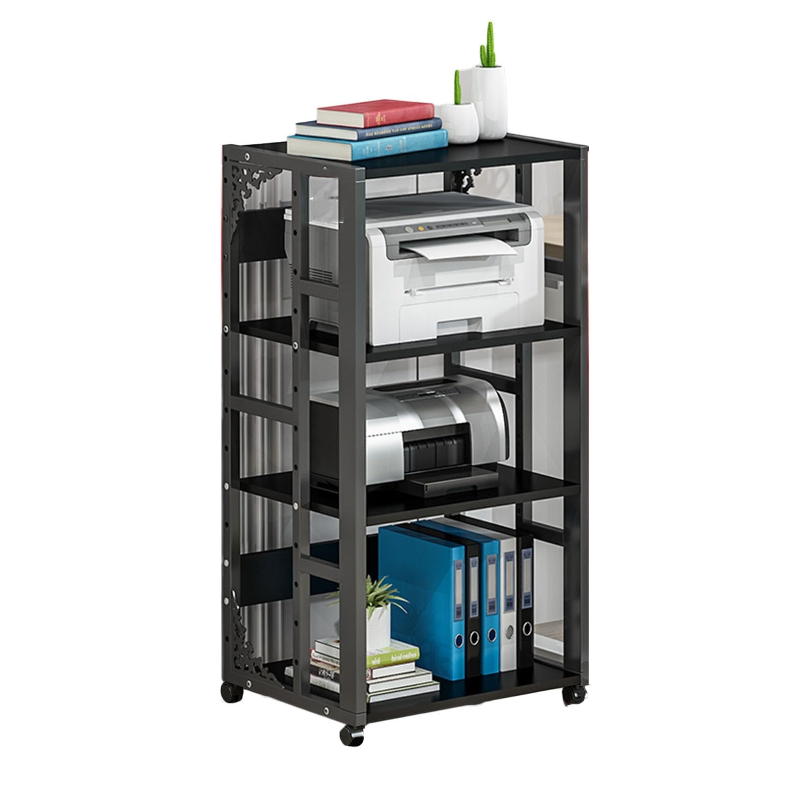 AV-Medienschrankständer, Medienschrank, 5-stufiger Druckerständer, Mehrzweck-Lagerregal Mit Rollen for Wohnzimmer, Studios Und Mehr (Color : Black, Size : Style 1)