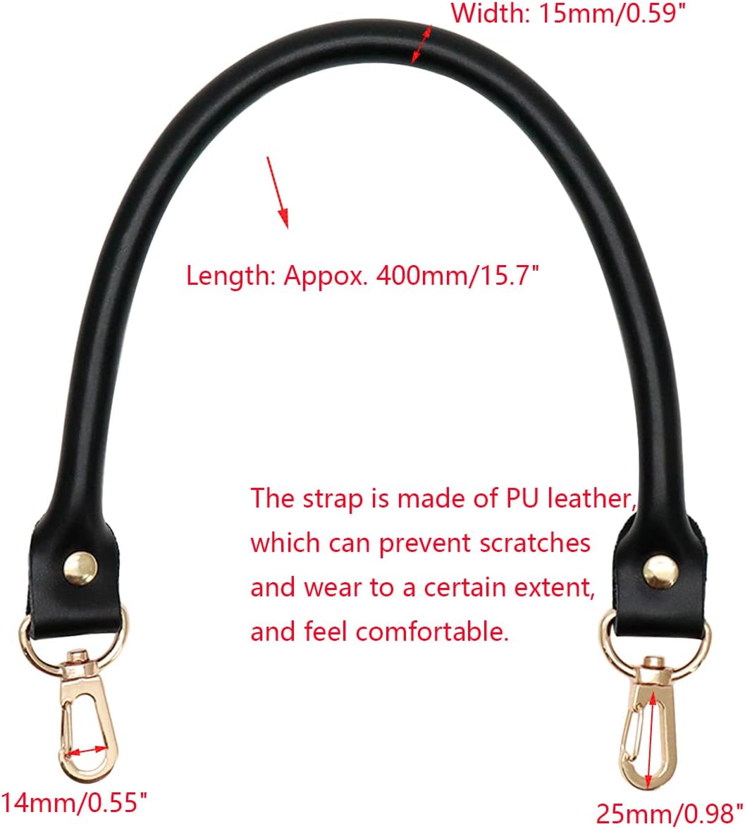 Semetall Black Purse Straps Replacement 2 Pack 40cm/15.7" Total Length PU Leather Handbag Handles Black Leather Purse Handles with Metal Button - Image 2