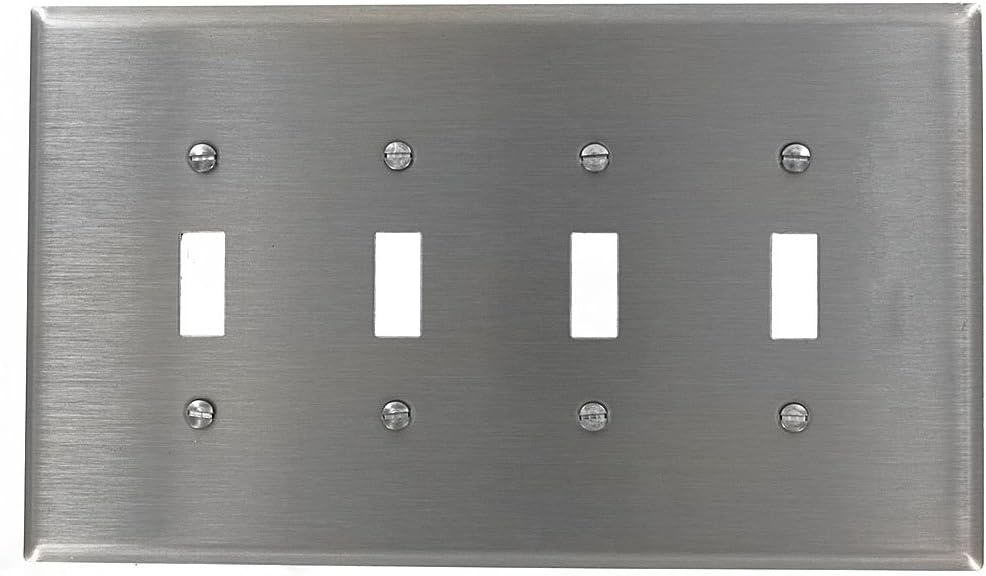 Leviton 4-Gang Toggle Switch Wallplate, Oversized, Non-Magnetic Stainless Steel, 84112-40