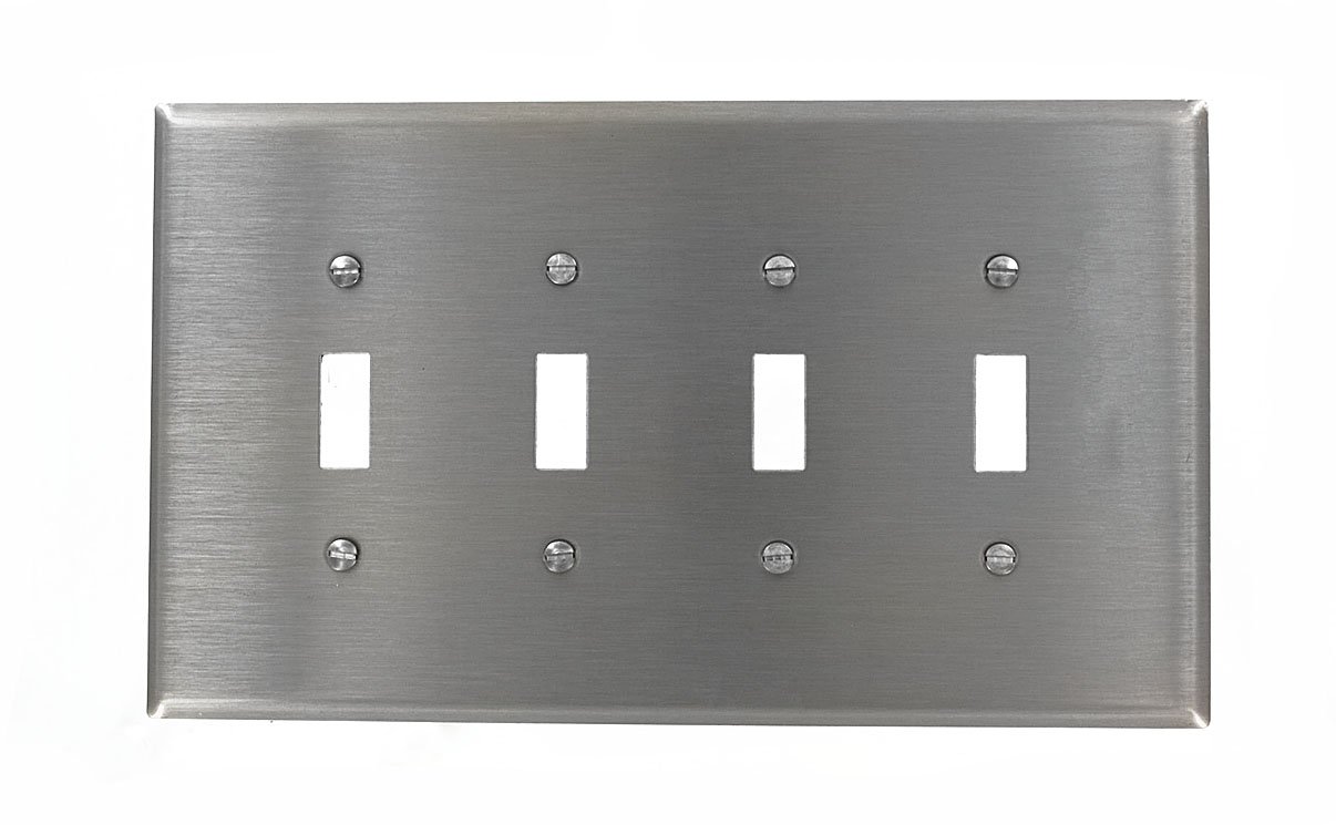 Leviton 84112-40 - Placca a muro per dispositivi a levetta, 4 vie, oversize, montaggio su dispositivo, in acciaio inox Leviton
