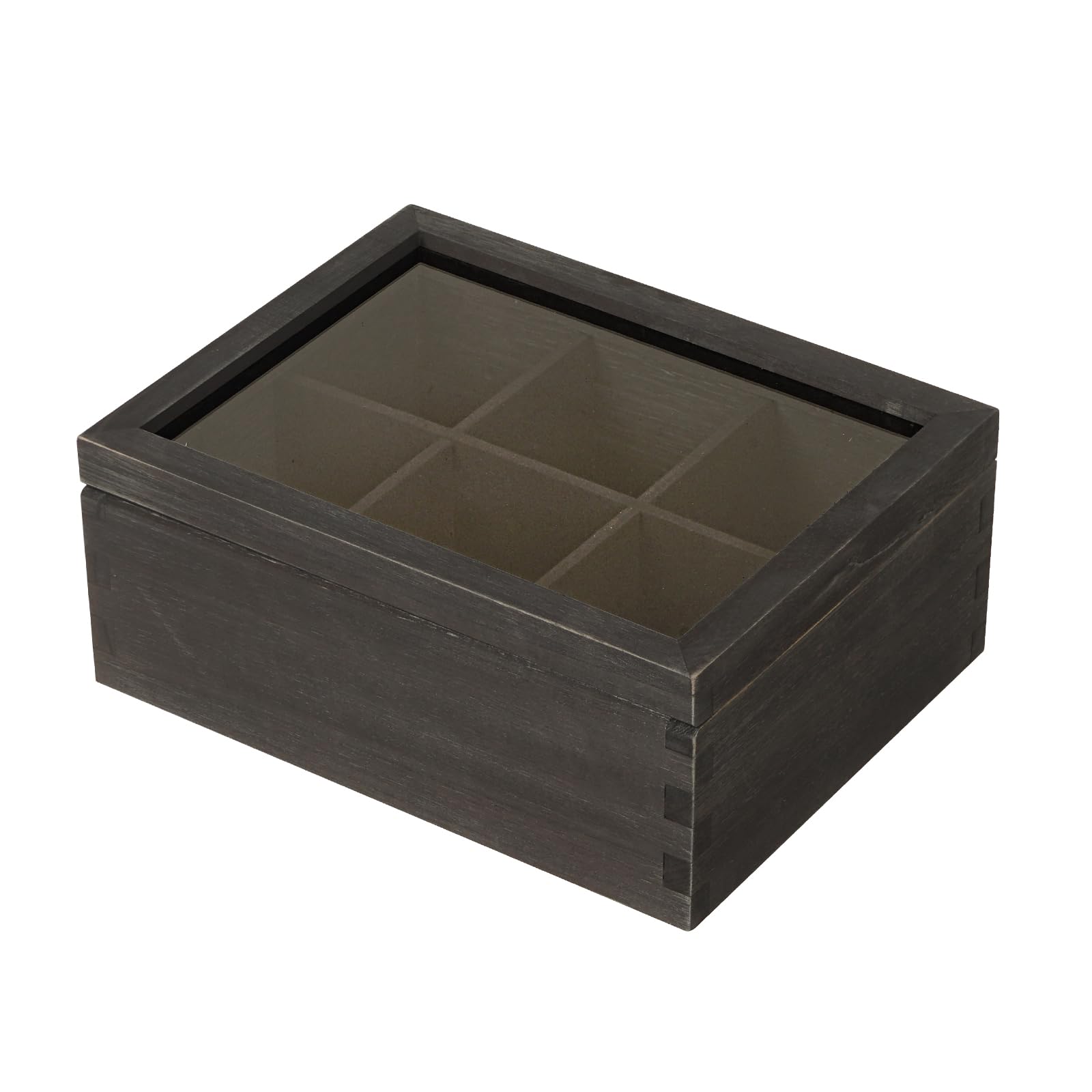 Black Wood Tea Bag Organizer: 6-Compartment Multi-Functional Tea Box and Storage Organizer for Tea Bags