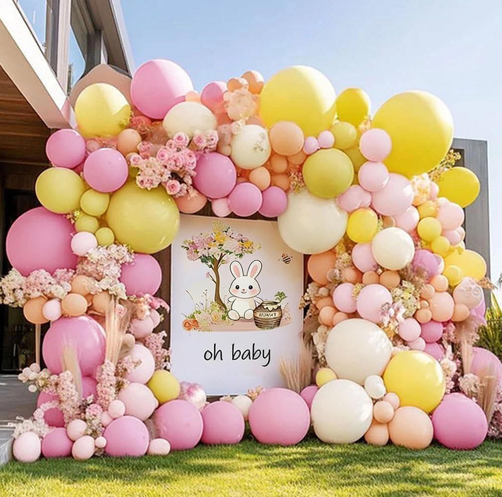 Pastel Pink Yellow Balloon Garland Kit Double Stuffed Pink Peach Balloons