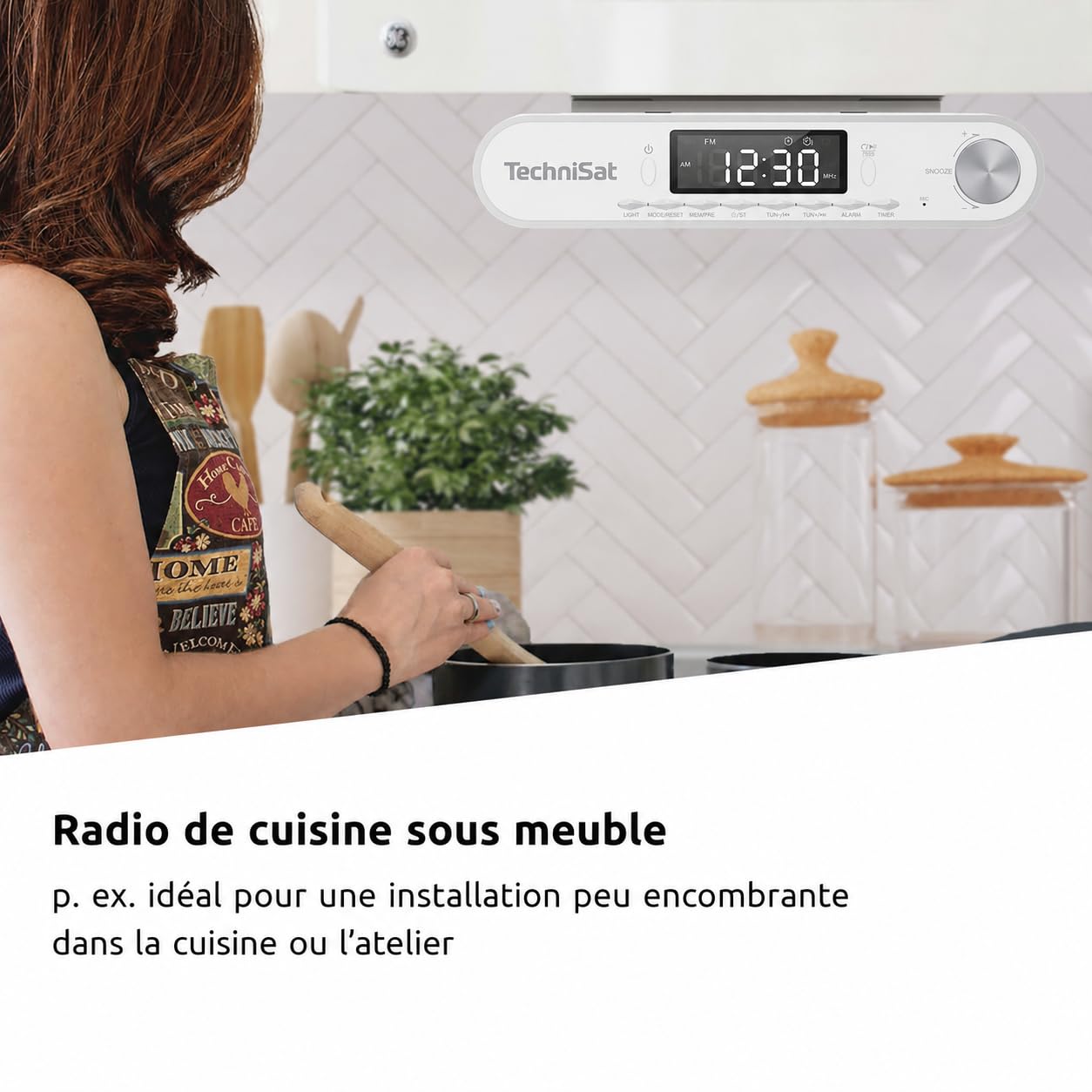 TechniSat Viola Radio de Cuisine - encastrable avec FM | écran LED, lampe de travail, minuterie, Bluetooth, fonction réveil, mains libres, haut-parleur 5 W, blanc