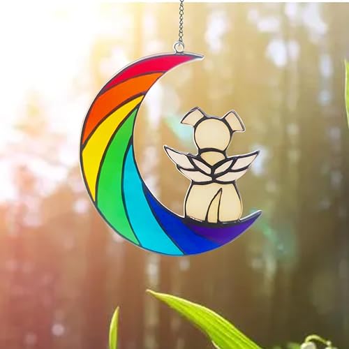 Miniatura 7 de Regalos conmemorativos colgantes para perros por pérdida de perro, ángel blanco en arco iris, luna, perro, acrílico, bebida, adornos para decoración