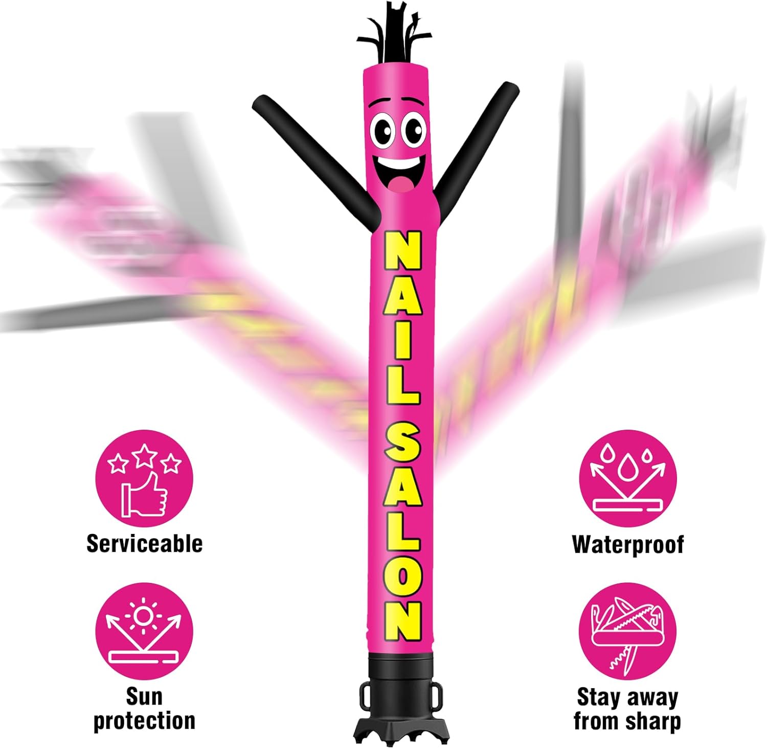 10FT Tall Inflatable Tube Man Nail Salon Wacky Wavy Dancing Guy (12''Diameter) for Outdoor Decoration Advertising Business Promotion (Blower Not Included)