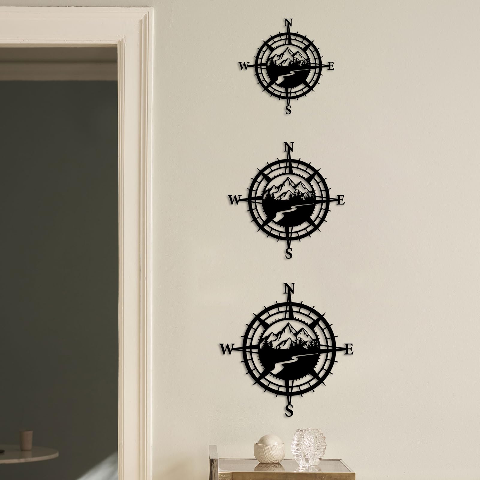 Resama Boussole nautique en métal noir pour décoration murale d'intérieur ou d'extérieur, idéale pour la plage, les thèmes côtiers