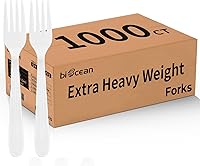 Biocean Heavy Duty Plastic Forks 1000 Count - Extra Sturdy Disposable White Forks for Parties, Picnics, Home & Restaurants