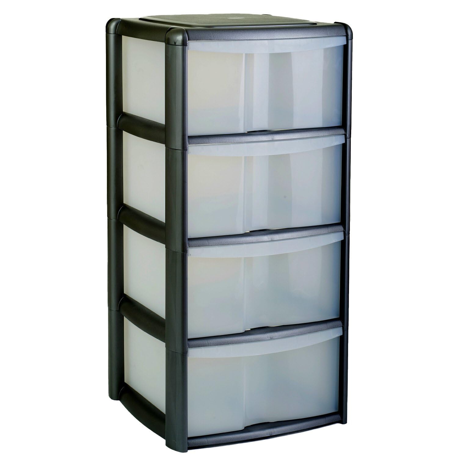 Wilko Storage Drawer Tower Unit, Plastic, Black, 38.5x39.5x81 cm, 4 Drawers
