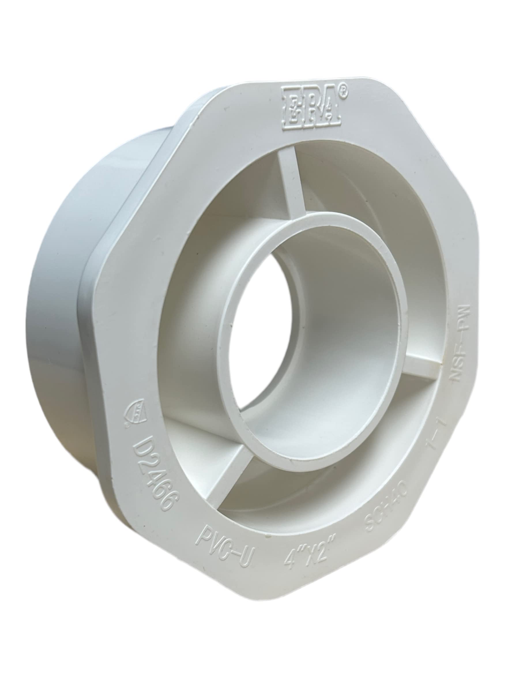 ERA 4" x 2" Schedule 40 PVC Reducer Bushing – Slip Socket White Pipe Fitting, NSF-PW Certified for Plumbing & Water Systems