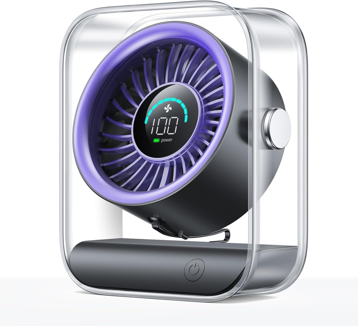 KIMMOO Rechargeable USB Desk Fan, Quiet Table Fan with Turbo Airflow, 100 Speeds, Digital Display, 90° Rotating, Small Battery Desktop Fans for Bedroom Home Office Travel(Purple)