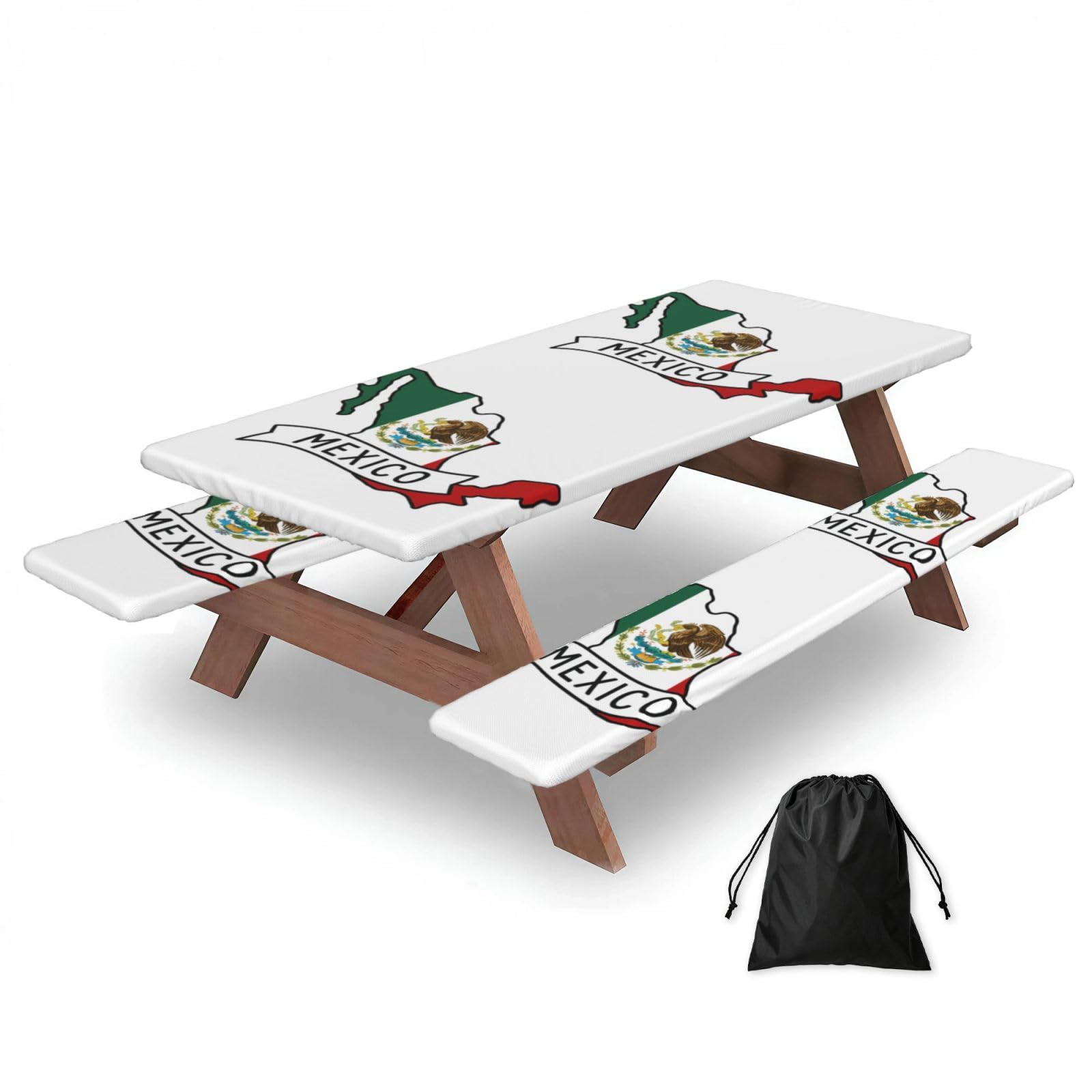 Zyjhyy Black Mexico Map Outline Print Party Table Covers With Bench Covers Set Of 3 Picnic Table Cloth Wipe Clean For Garden Camping