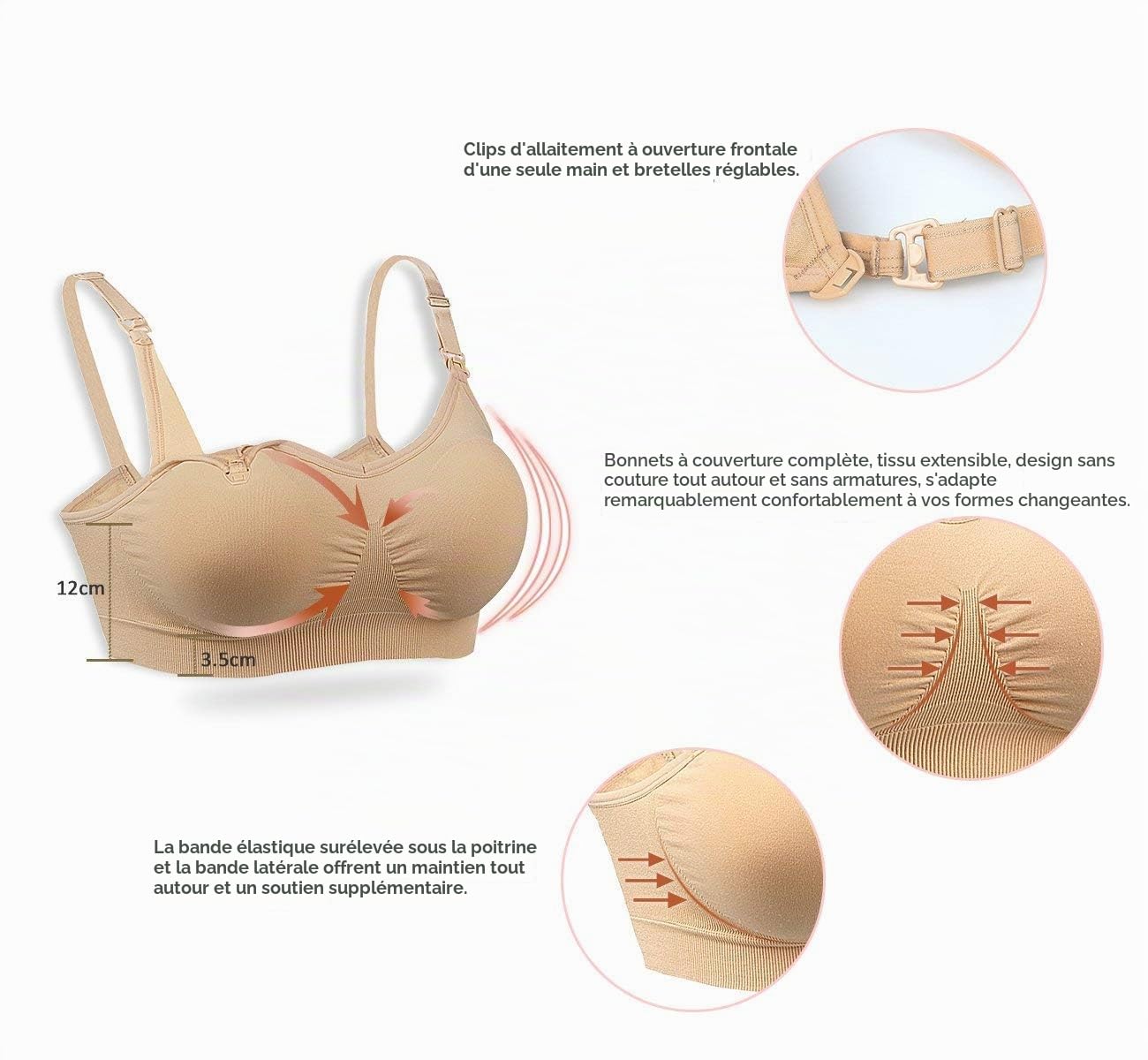 GXXGE Lot de 4 soutiens-gorge d’allaitement, soutien-gorge push-up en soie sans couture